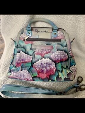 Anuschka Floral Hydrangea Satchel in Blue, Pink, Purple and Green